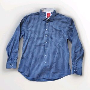 Benetti Modern Fit Dress Shirt Blue Black Stripe Point Collar Pocket Men XXL EUC